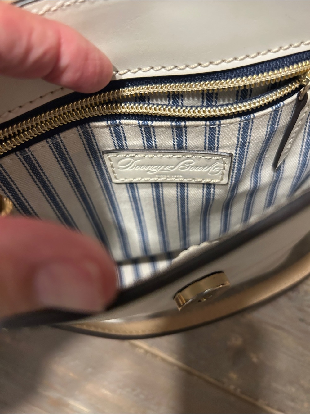 Dooney & Bourke Off-White Genuine Leather Crossbody with Tan Strap - Picture 7 of 15